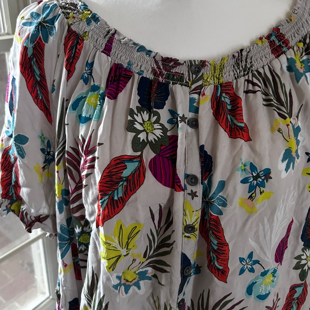 Terra Sky Floral Shirt Blouse Curvy Comfort Ruffle Sleeve Lightweight Plus Sz 1x - Picture 4 of 12